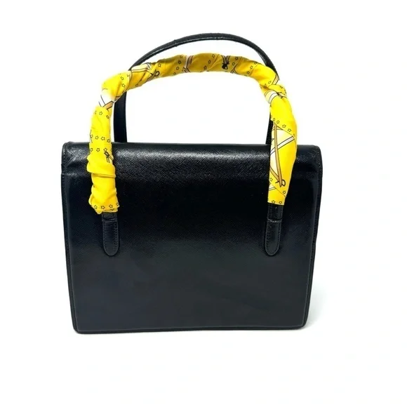 Gucci Vintage 60s Black Leather Top Handle Bag